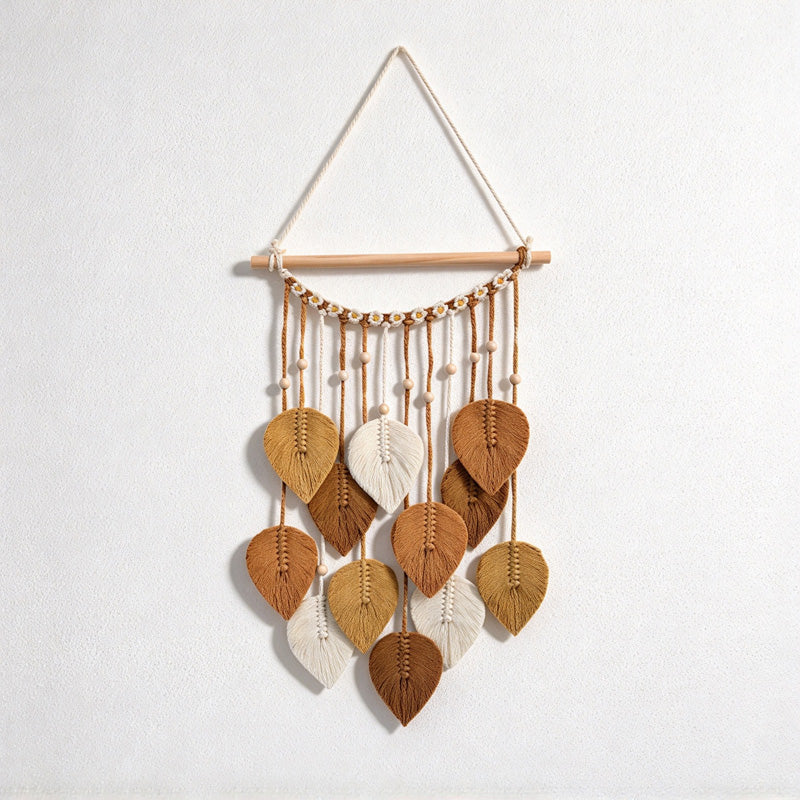 CouldNook Cotton Leaf Wall Hanging - Layered Leaves and Beaded Strands