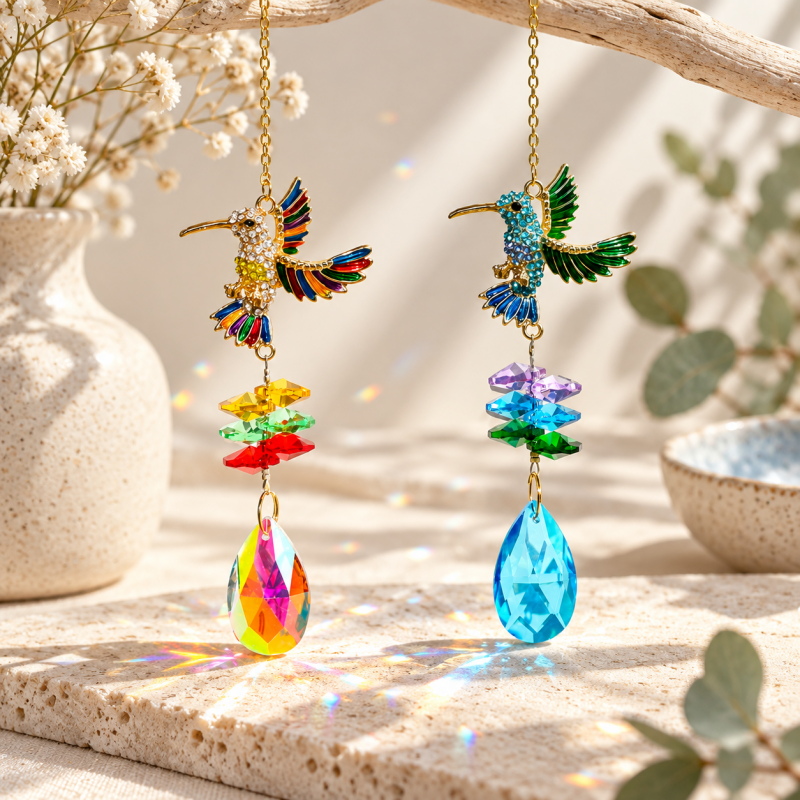 CouldNook Hummingbird Suncatcher - Spread Wings And Faceted Teardrop Pendant