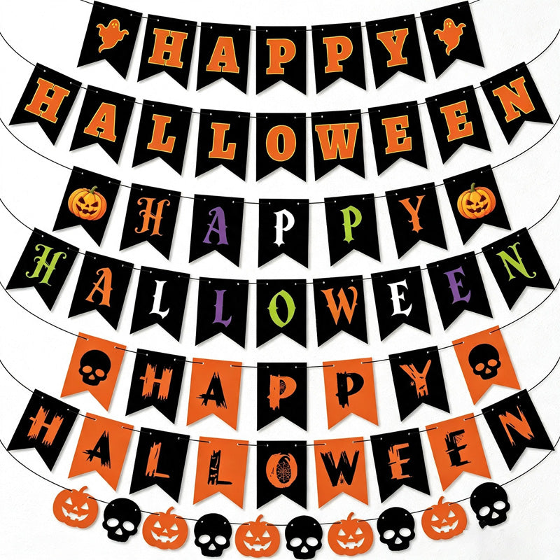 CouldNook Halloween Banner Garland‑Pumpkin Skull Party Decor Bunting