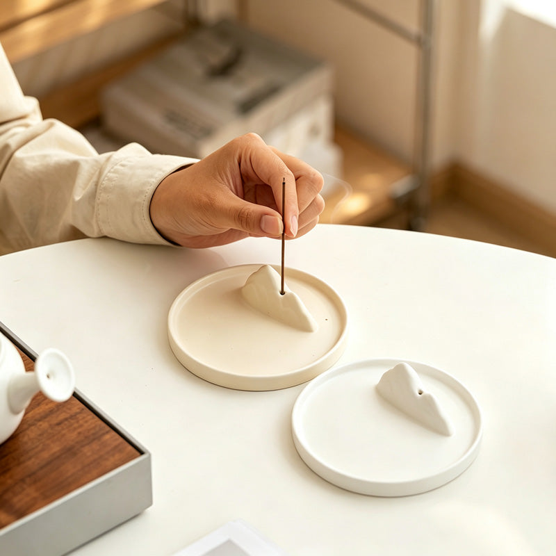 CouldNook Mountain Incense Holder - Sculpted Peak and Circular Rimmed Tray