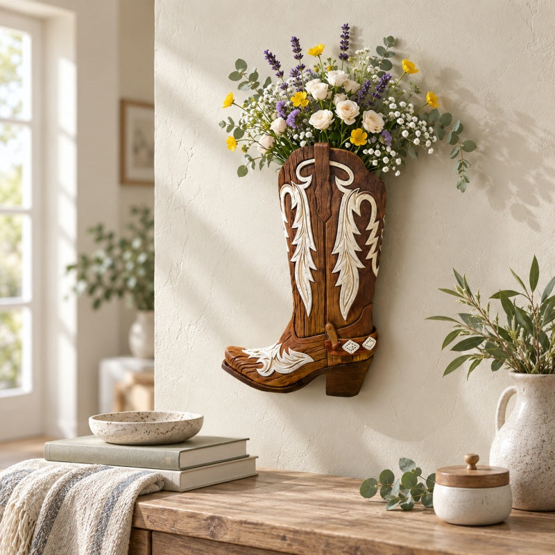 CouldNook Cowboy Boot Wall Flower Holder - Western Shape and Opening