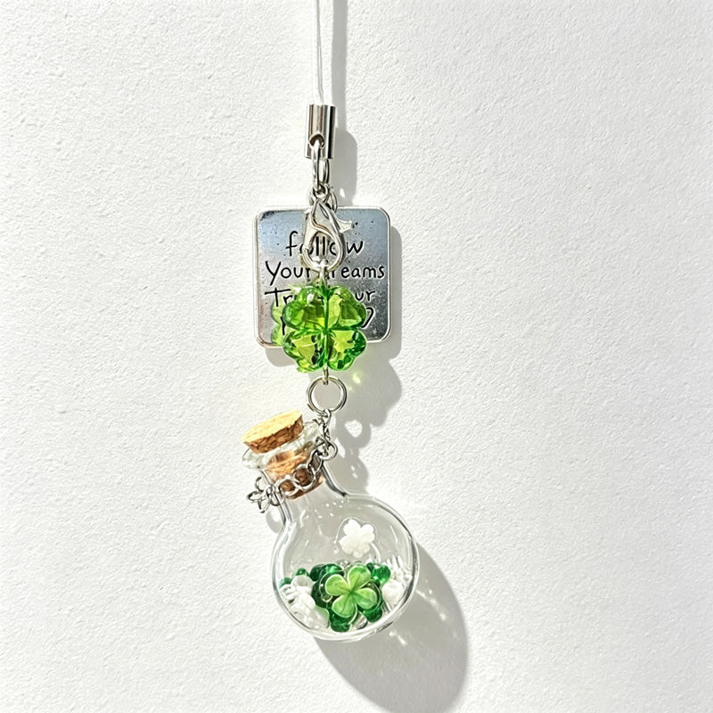 CloudNook Phone Charm Strap-Lucky Clover Bottle Pendant Design