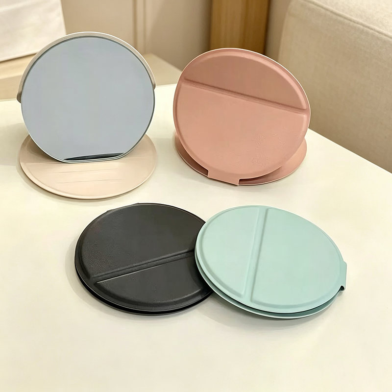 CouldNook Folding Stand Mirror - Round Faux Leather Cover