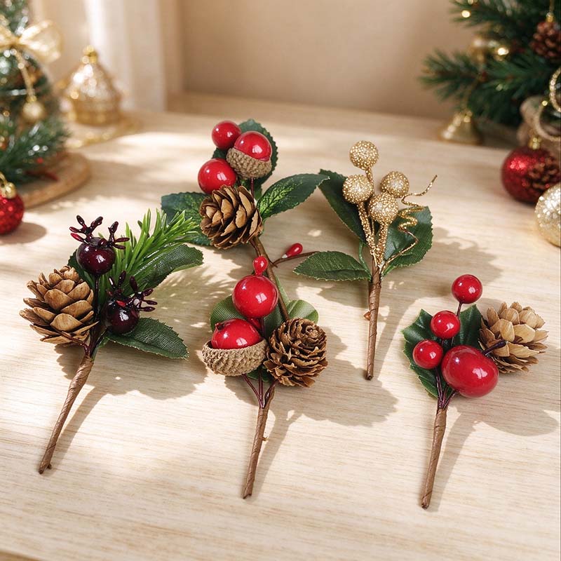 Christmas Decorative Picks - Five Berry and Pinecone Sprigs
