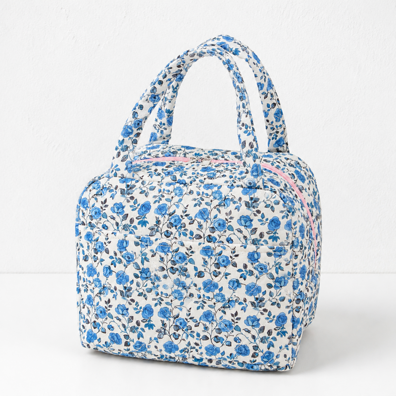 CouldNook Quilted Floral Lunch Bag - Front Pocket and Carry Handles