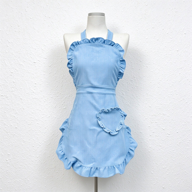 CouldNook Heart Pocket Apron - Corduroy Ruffled Edges