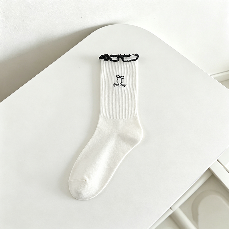 CouldNook Cozy Embroidered Scallop Crew Socks - Everyday Footwear Accent