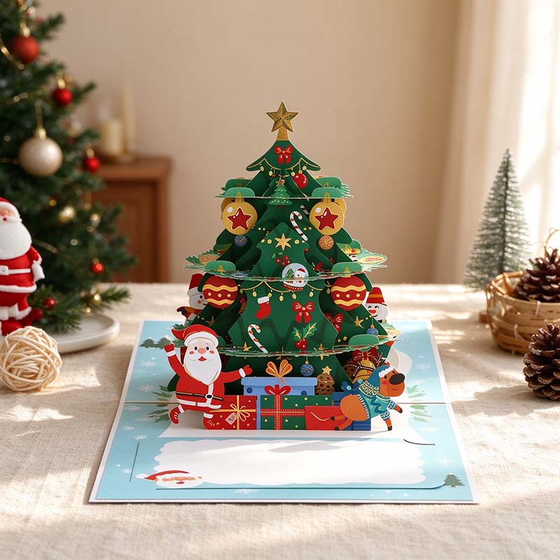 Christmas Tree Pop-Up Greeting Card with Festive Scene