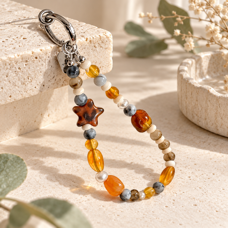 CouldNook Beaded Phone Strap - Warm Tones and Glossy Star Detail
