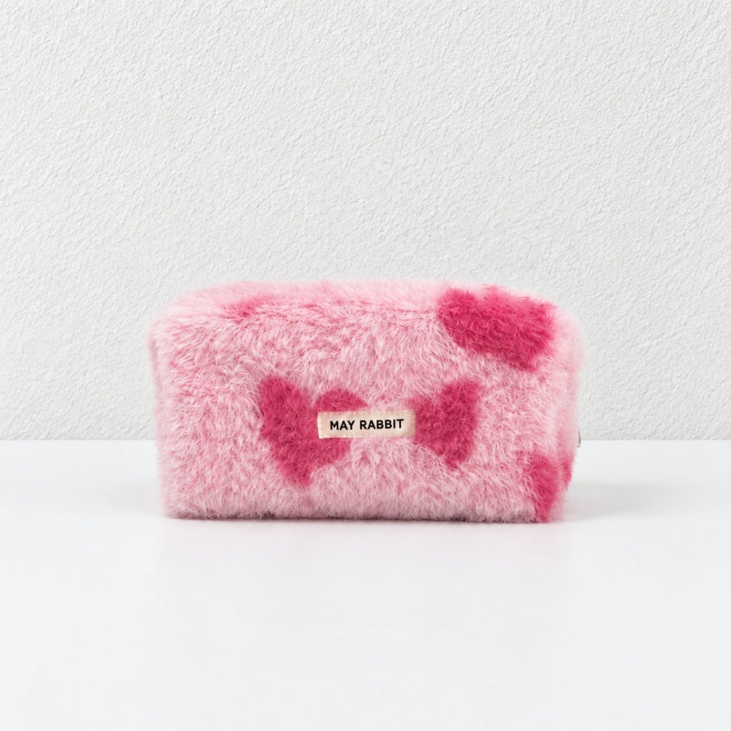 CouldNook Heart Pattern Pouch - Plush Texture and Zip Opening