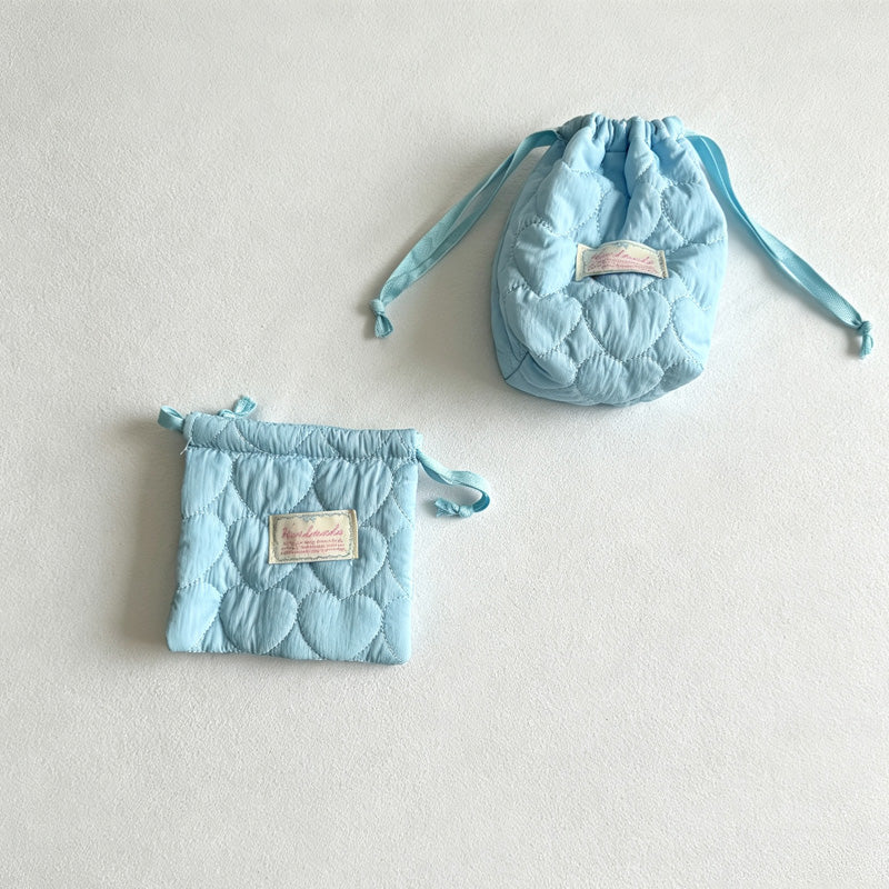 CloudNook Heart Quilted Drawstring Pouch‑Cosmetic Storage Bag