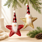 CouldNook Christmas Star Gnome Ornament - Sequins and Long Plaid Hat
