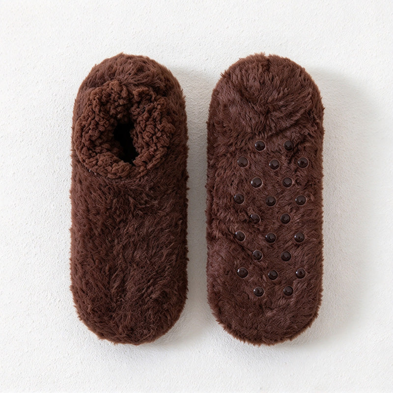 CouldNook Plush Low-Cut House Socks - Fuzzy Exterior And Dotted Soles