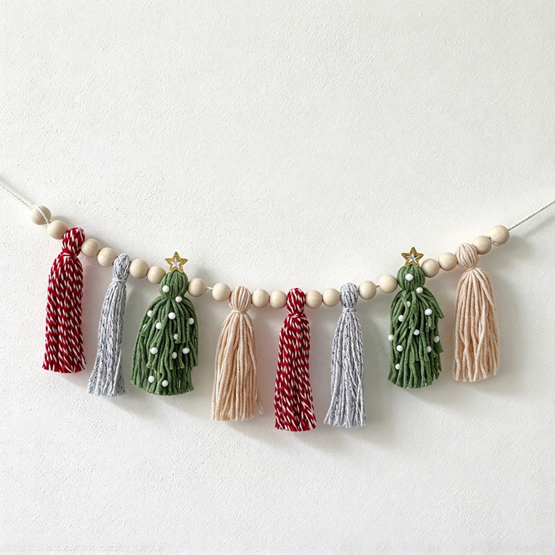 CouldNook Christmas Tassel Garland - Beaded Cord and Tree-Shaped Accents