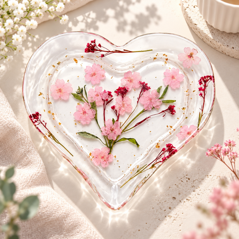 CouldNook Heart Jewelry Tray - Embedded Dried Flowers And Clear Resin