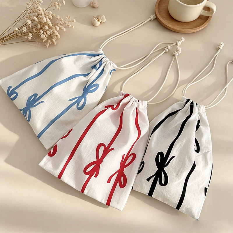 CouldNook Bow Print Drawstring Organizer Bag - Useful Tabletop Accent