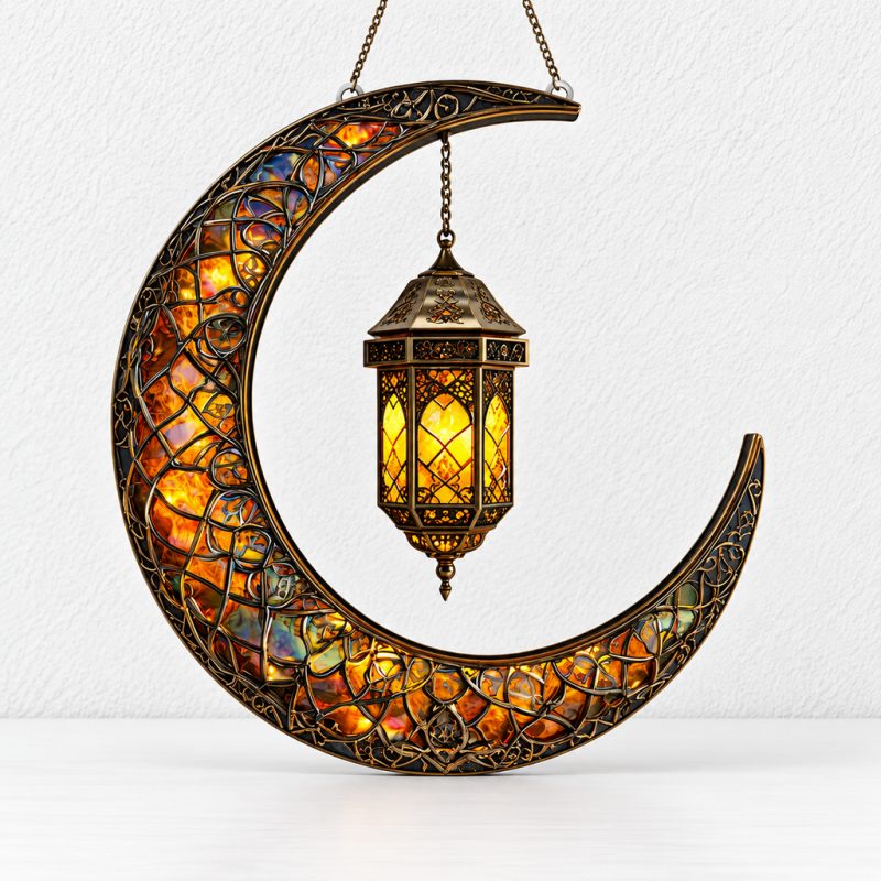CouldNook Moon Hanging Ornament - Flat Acrylic And Lantern-Inspired Artwork