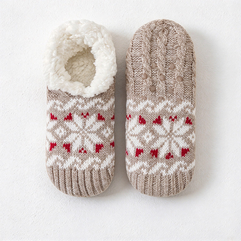 CouldNook Snowflake Slipper Socks - Patterned Knit And Fleece-Look Lining