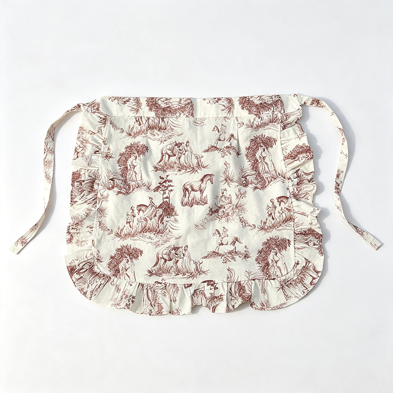 CouldNook Blue Toile Waist Apron - Layered Scenic Ruffle