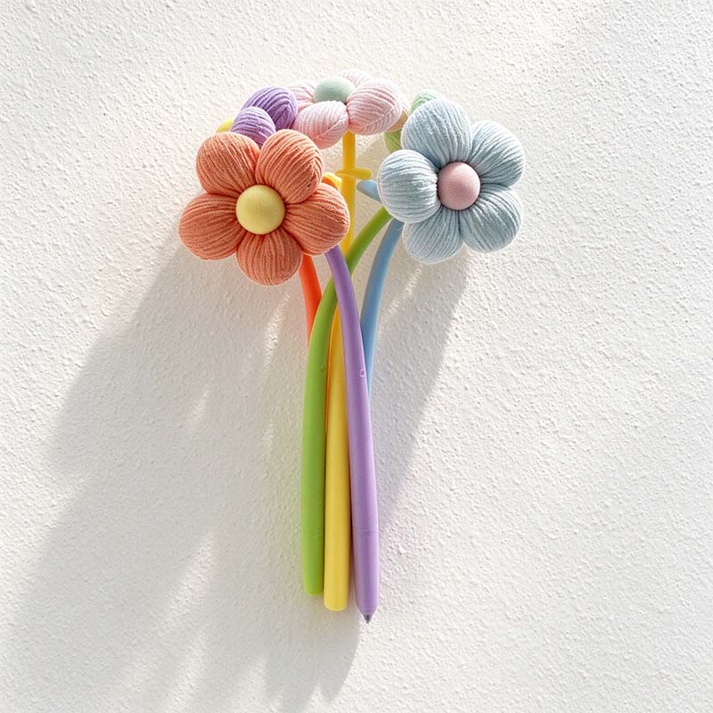 CouldNook Fabric Flower Gel Pen - Padded Petals And Curved Leafy Stem