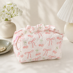 CouldNook Quilted Cosmetic Pouch - Ruffled Zipper and Printed Designs