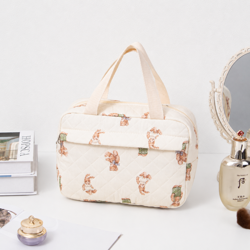 CouldNook Quilted Cosmetic Travel Bag - Floral Prints and Handles