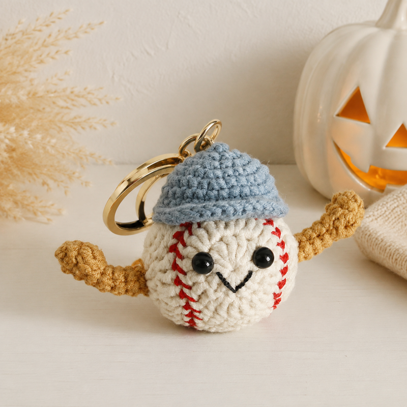 CouldNook Yarn Baseball Doll Keychain - Smiling Face and Cap