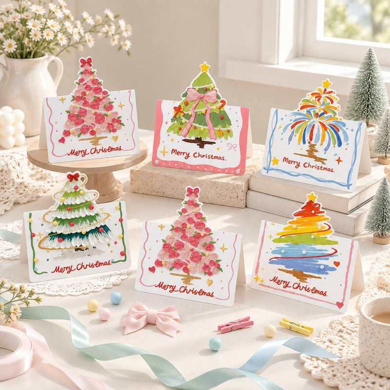 CouldNook Painted Christmas Tree Greeting Card - Colorful Cutout Top
