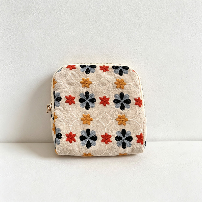 CloudNook Embroidered Cotton Linen Jewelry Pouch‑Travel Jewellery Case