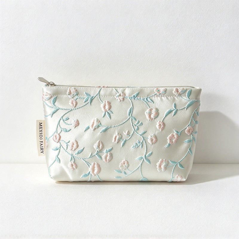 CouldNook Floral Vine Makeup Pouch - Textured Blossoms And Top Zipper