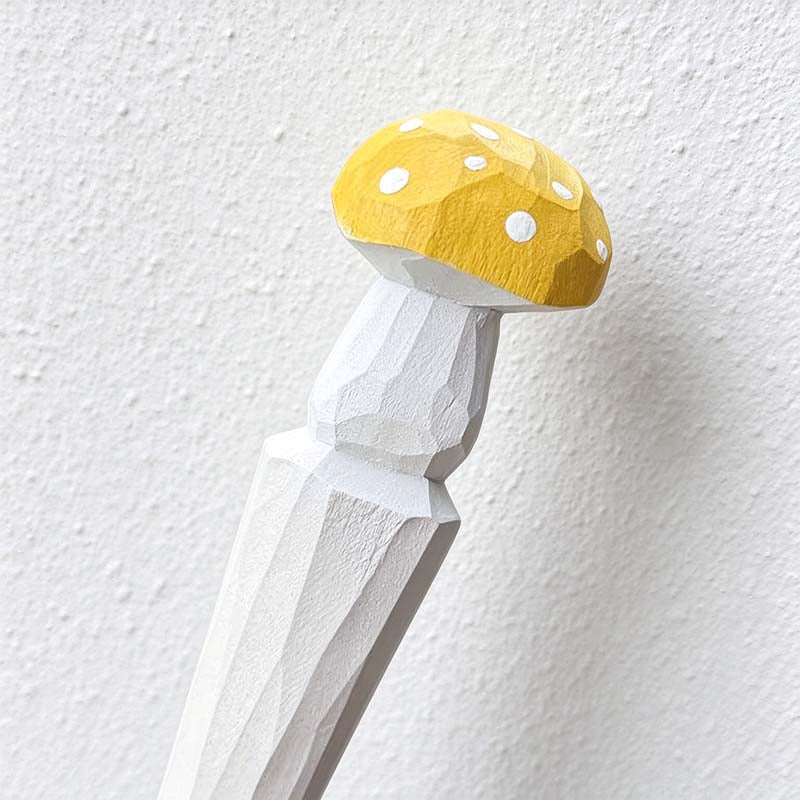 CouldNook Carved Mushroom Pen - Painted Cap And Faceted Wooden Stem