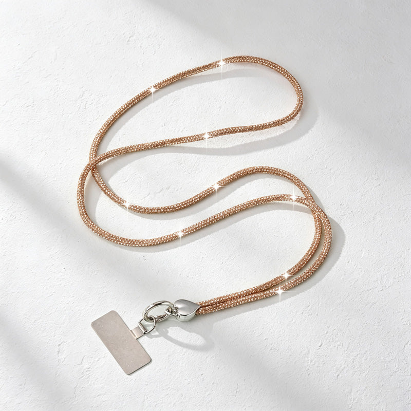 CouldNook Rhinestones Set Crossbody Phone Strap with Heart-Shaped Links