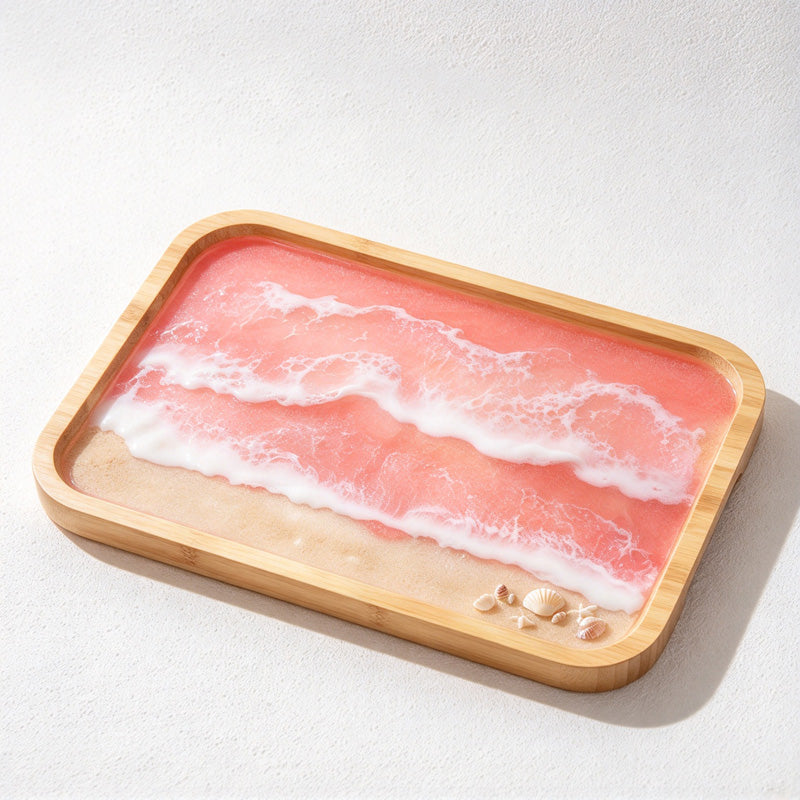 CouldNook Rectangular Ocean Decorative Tray - Rounded Corners and Layered Wave Lines