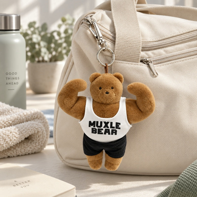 CouldNook Muscle Bear Plush Charm - Raised Arms and Printed Vest