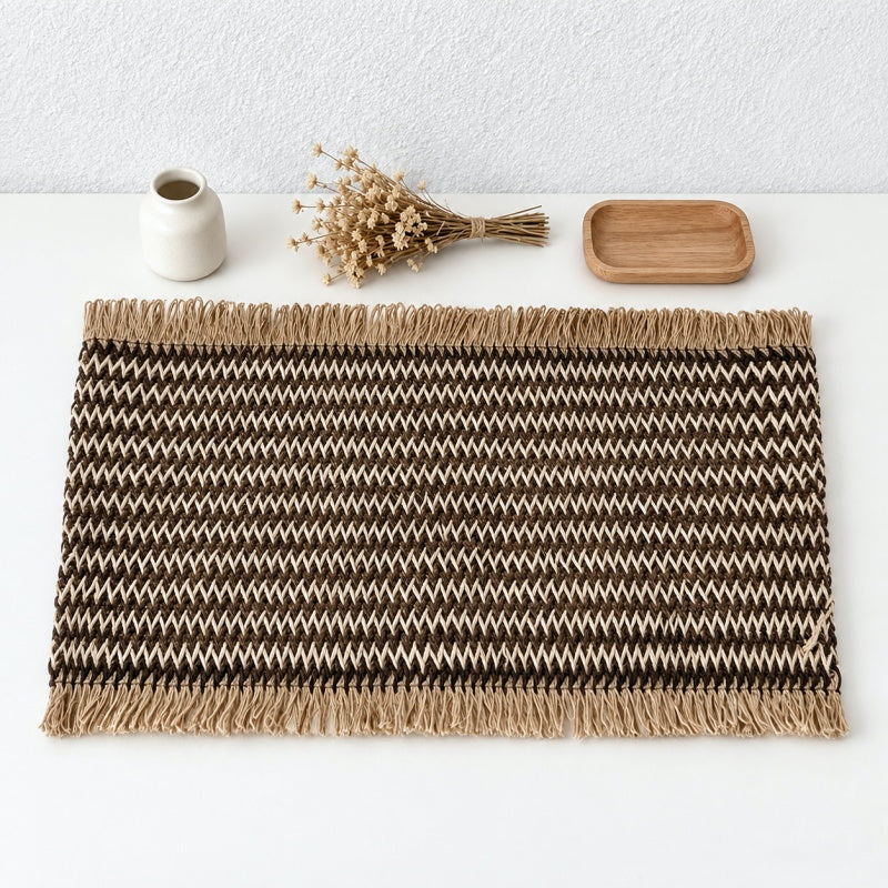 CouldNook Woven Placemat - Rectangular Shape and Fringed Border