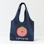 CouldNook Denim Tomato Embroidered Tote Bag - Interior Pockets