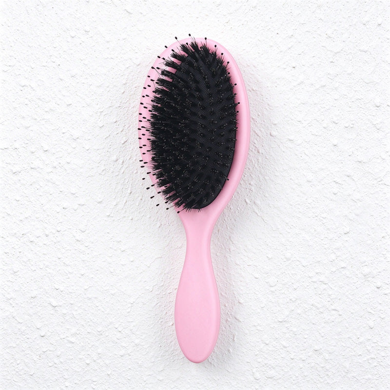 Boar Bristle Cushion Hairbrush with Oval Paddle Head