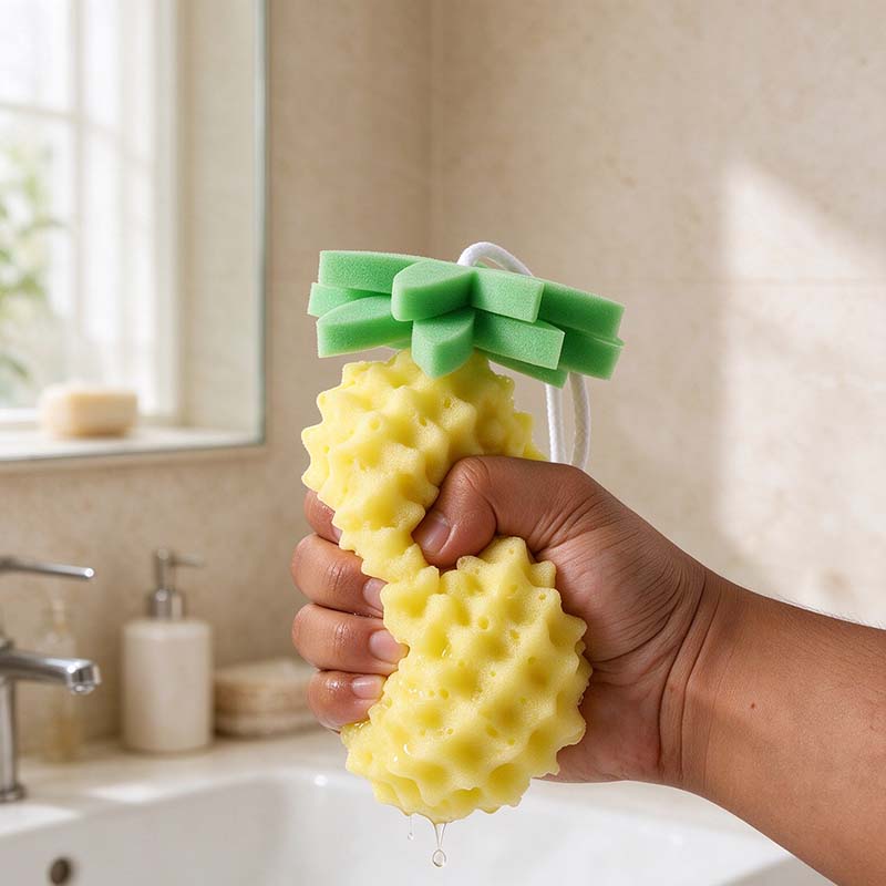 CouldNook Pineapple Bath Sponge - Textured Yellow Body and Green Top