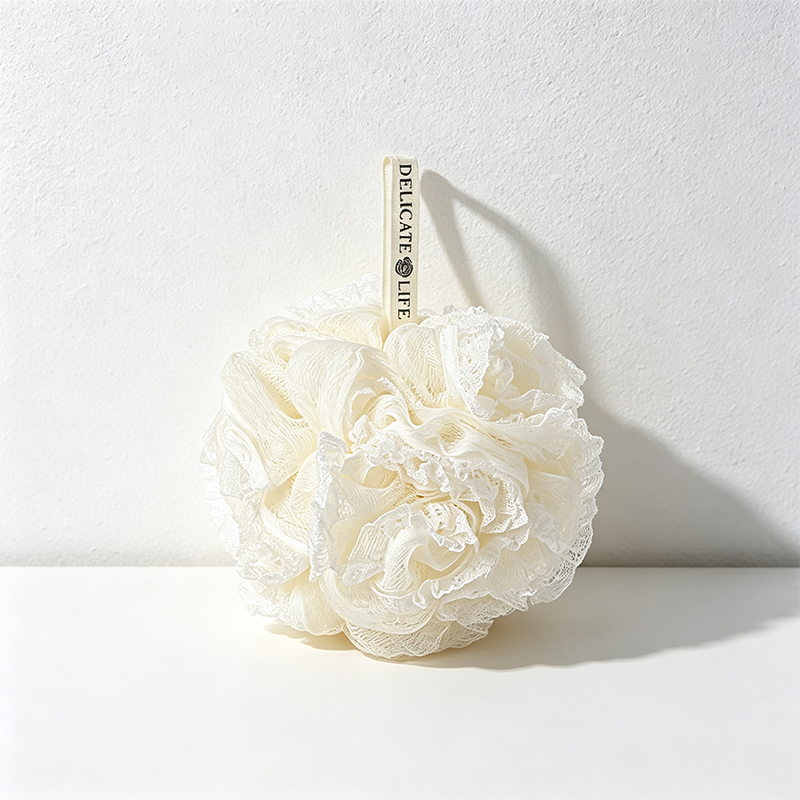 CouldNook Scalloped Mesh Bath Pouf - Soft Flower Layers
