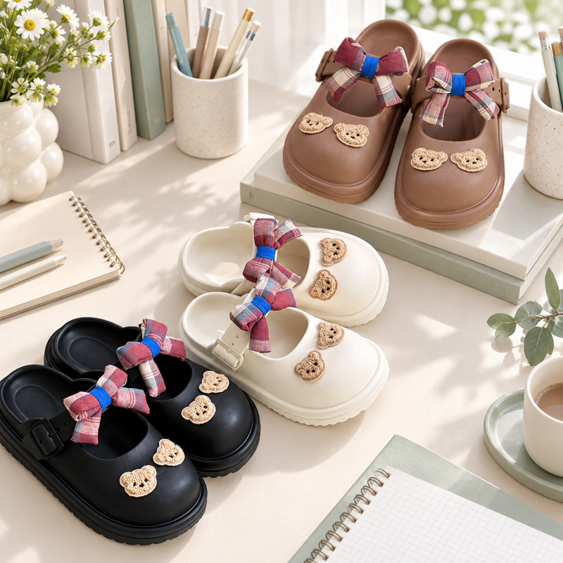 CouldNook Bear Mary Jane Slides - Three Neutral Color Options