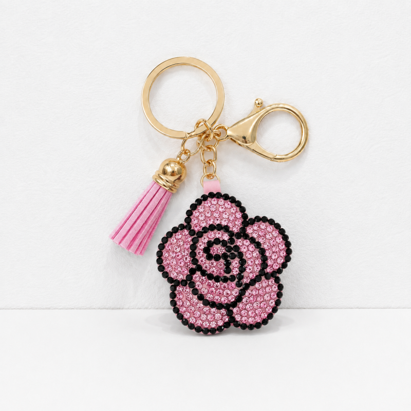 CouldNook Rhinestone Camellia Keychain - Tassel Flower Charm