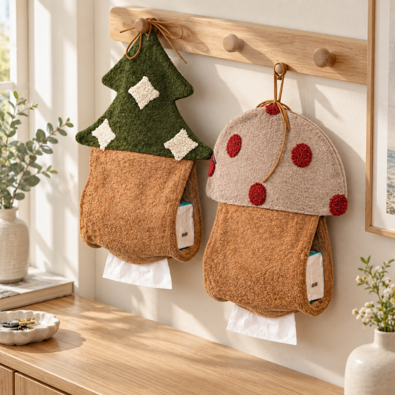 CouldNook Christmas Hanging Tissue Holder - Tree and Mushroom Shapes