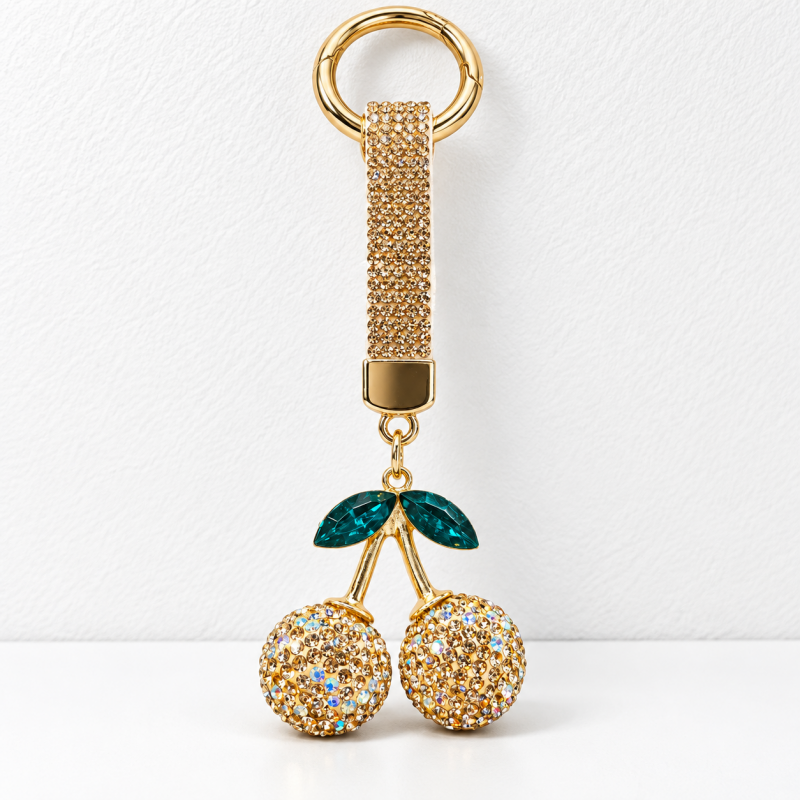 CouldNook Cherry Keychain - Twin Rhinestone Fruits and Coordinating Short Strap