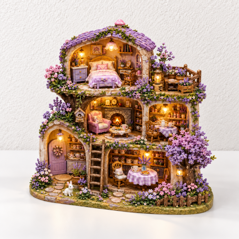 Lavender Cottage Fridge Magnet - Layered Rooms and Flowers