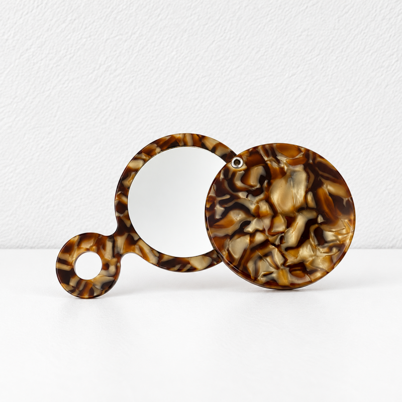 CouldNook Round Hand Mirror - Swivel Cover And Short Loop Handle