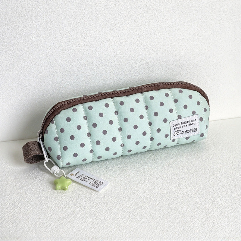 CouldNook Quilted Dotted Pencil Case - Curved Top And Star Pull