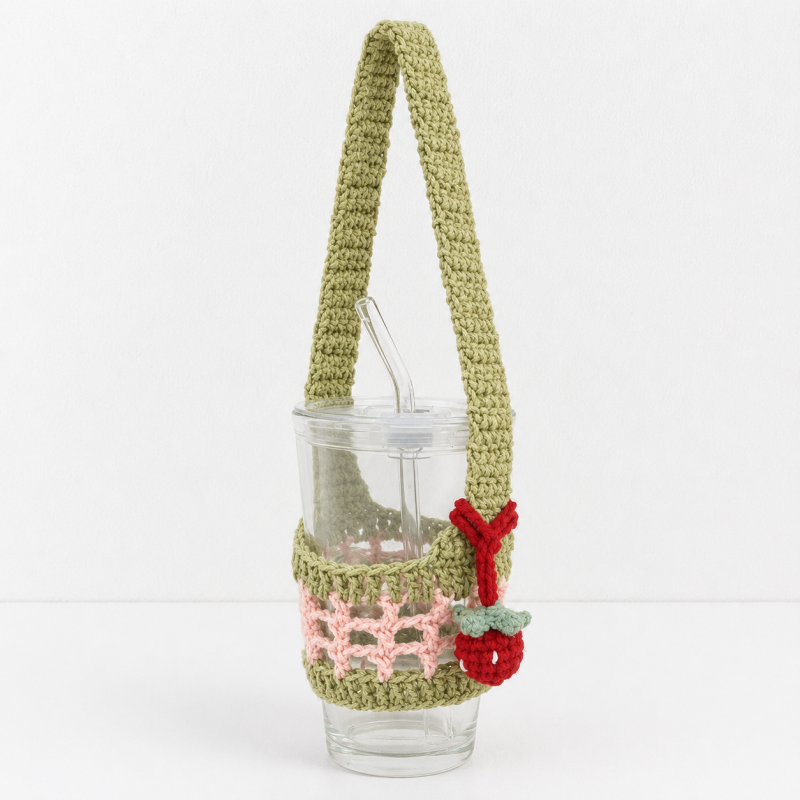 CouldNook Yarn Drink Carrier - Long Handle and Flower Detail