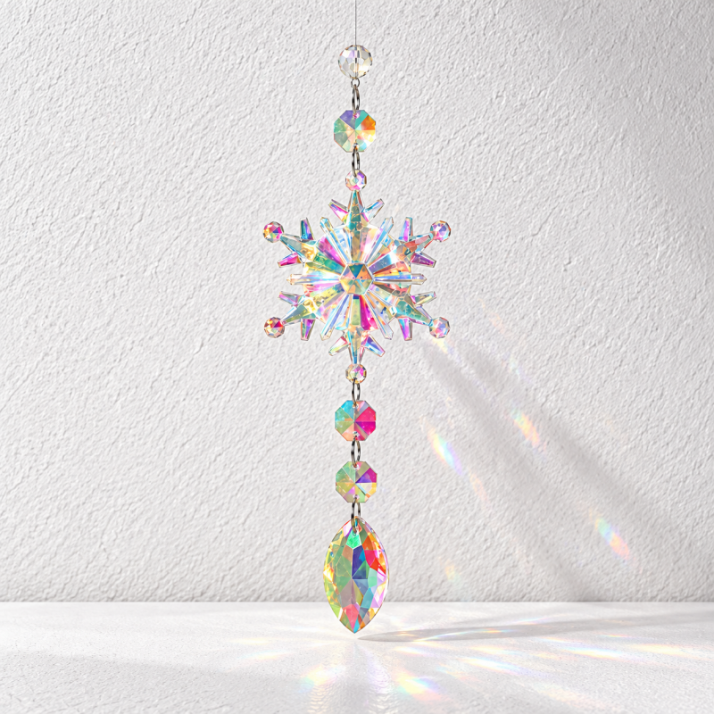 CouldNook Snowflake Suncatcher - Iridescent Facets and Shaped Glass Pendant Ends