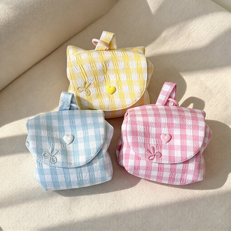CouldNook Gingham Flap Makeup Pouch - Heart Snap And Embroidered Bow