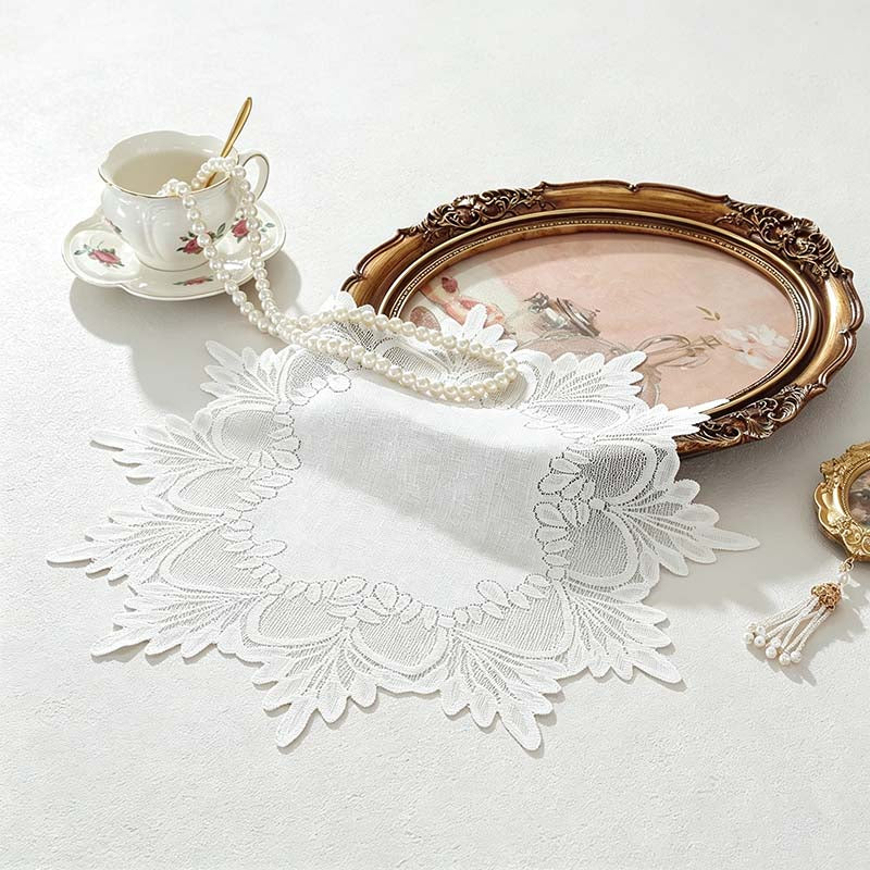 CouldNook Round Embroidered Lace Placemat - White Floral Designs
